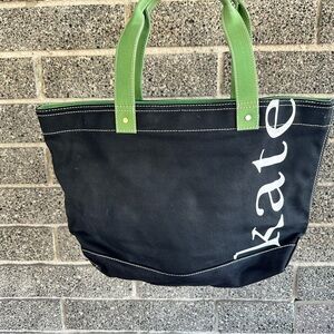 Kate spade canvas tote bag black and green
